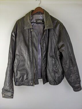 Vintage Kasper Black Leather Jacket Mens Size XL Biker Bomber 90s Y2K
